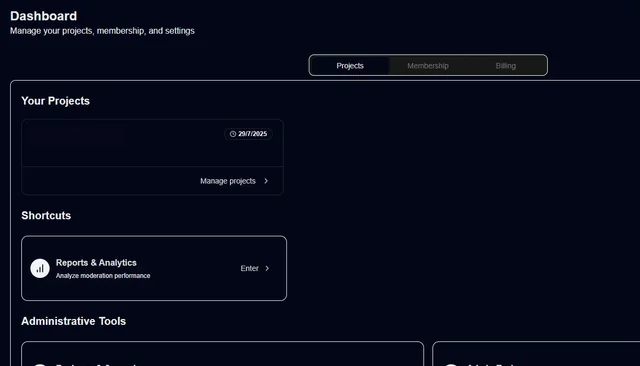 Captura del panel de proyectos de SynapseCMS.